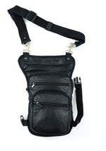 BLACK LEATHER UNISEX THIGH BAG W/WAIST BELT